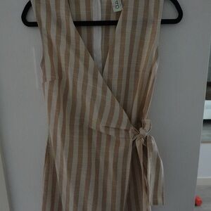 Olivaceous Beige and White Striped Mini Dress